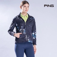 【PING】女款印花防風透氣防潑水薄外套-深夜藍-XL