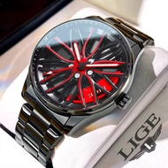 LIGE Wheel Men's Luxury Watch Waterproof Rotary Sport Car Rim Man Watch High Quality Fashion Best Se
