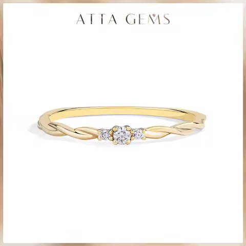 ATTAGEMS Solid 10K 14K 18K Au750 Gold Moissanite Diamond Ring for Women Half Bind Stackable Engageme