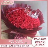 👑 99朵 红色系皇冠玫瑰花 👑  99 stalks Red Roses with Crown Bouquet 👑 Bunga Sabun  Soap Flower Romantic Valentines Gift Birthday