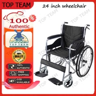 TOP TEAM Wheelchair วีลแชร์ พับได้ น้ำหนักเบา ล้อ 24 นิ้ว มีเบรค หน้า,หลัง 4 จุด เหล็กพ่นสีเทา รุ่น AA017 รถเข็นผู้สูงอายุ wheelchair รถเข็นผู้ป่วย