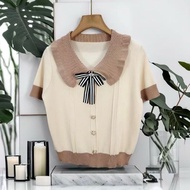 Tshirtgiants.id Women's short-sleeved knitted top 43101-1 short-sleeved knitted dress with ribbon va