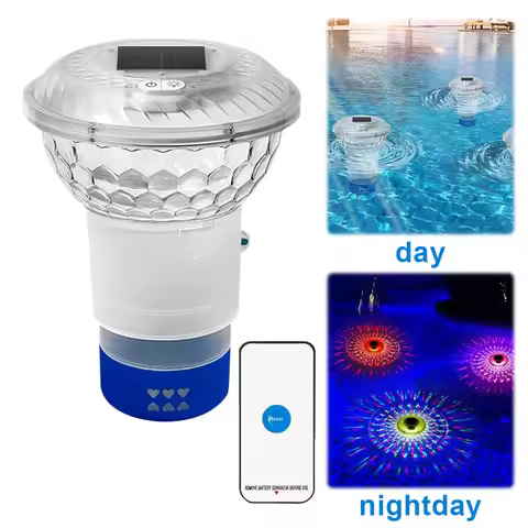 Pool Chlorine Tablet Dispenser Solar Powered Pool Chlorine Dispenser w/ Colorful Lights Chlorine Flo