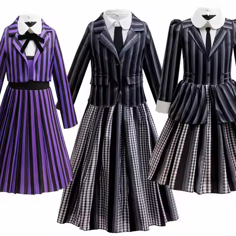 Adams Family Costumes Costume Girls Black Dress Gothic Movie Role Play Halloween Carnival Party Cosp