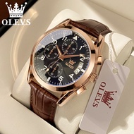 OLEVS Jam Tangan Lelaki Original Luminous Calendar Watch Men Genuine Leather Quartz Analog Business 