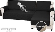 Easy-Going Waterproof Sectional Couch Covers with Chaise 2-Piece Non Slip L Shape Sofa Cover for Dogs Leakproof Furniture Protector Cover with Adjustable Strap for Pets (Small, Black)