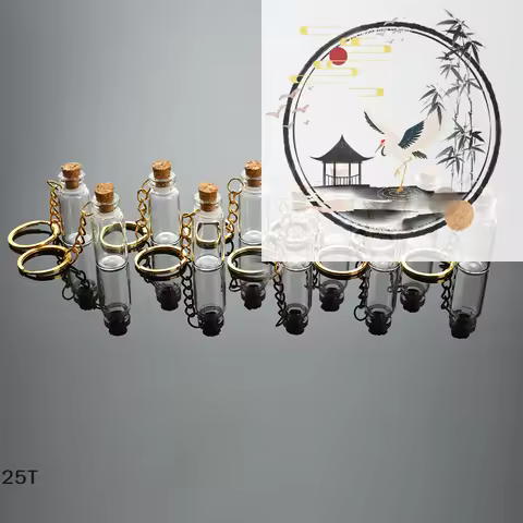 5pcs Mini Glass Bottle Vial Tube Potion Perfume Cork Jars Wish Pendant Charm 2mL
