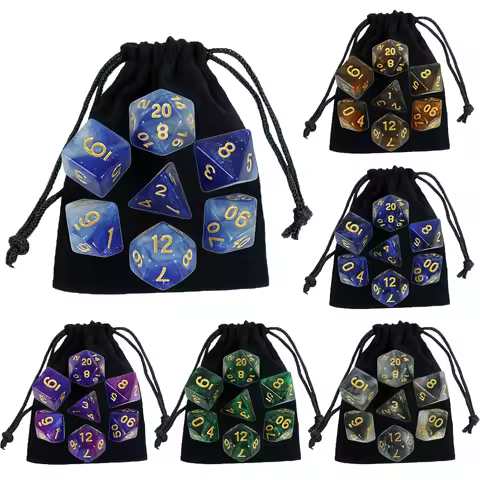 7pcs Cosmic Starry Sky Dice Board Game Dice DND Polyhedral Dice with Bag for DND Role Playing Game T