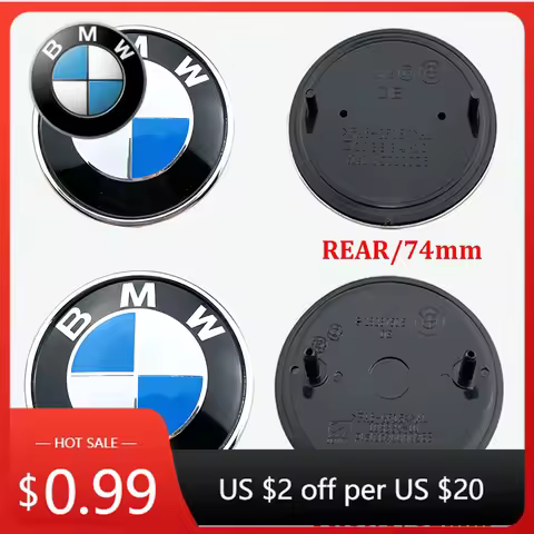Interior Mouldings Hot 2025 2PCS BMW Emblem 82mm 74mm Black Base Front/Rear Boot Badge Hood Trunk Fo