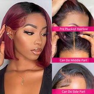 Ombre 99J Burgundy Bob Wig Human Hair 13x4 Lace Frontal Wigs Short Straight Bob Human Hair Wigs For 