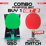 Combo Package Buy 1 Get 2 Table Tennis Ping Pong Bats Sunflex G50 Green Black Rubber Competition Bet