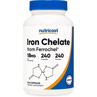 Nutricost Chelated Iron (from Ferrochel) 18mg, 240 Capsules, Gluten-Free | GMO-Free Iron Chelate Sup