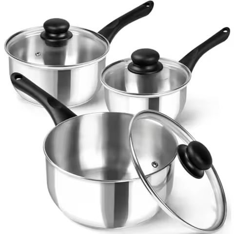 Stainless Steel Saucepan with Lid 6pcs, Triply Base Stainless Steel Pot Set, Saucepan Set with Bakel