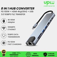 UPLU 8in1 USB TypeC Adapter 3 to 4K UHD Compatible RJ45 SDTF Card Reader PD1W Fast Charging x J6L9