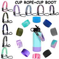 Paracord Handle + Boot Silicon Cover Set for Aquaflask Accessories 12 to 24 oz, 32&amp;40 oz Protective Bottom Non-Slip Aqua flask Tumbler Boot Sleeve Cover &amp; Colored Cup Rope Set