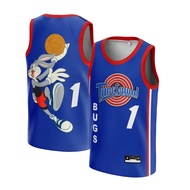 [ORIGINAL] Bugs Tune Squad Jersey #1 biru BLUE SPACE JAM - Swingman Basketball T-Shirt Tshirt Top Cu