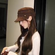 22 Autumn Winter Retro Suede Flat Top Equestrian Hat Unique Female All-Match Face-looking Little Pai
