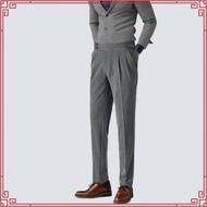 VENGOZ - Men's Formal Pants Classic Double Button Gurkha Pants Grey