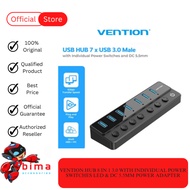 VENTION Hub 8 in 1 USB 3.0 Individual Power Switch 5Gbps DC 5.5mm EU-Plug Black