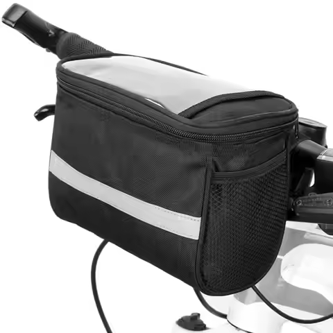 Bicycle Front Handlebar Bag Outdoor Bike Reflective Strap Touchable Phone Pouch Bike Front Tube Bask
