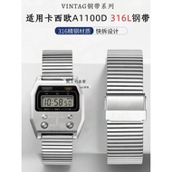 Good Quality Suitable for Casio A1100D Strap 316L Stainless Steel Solid Brushed Stainless Steel Stra