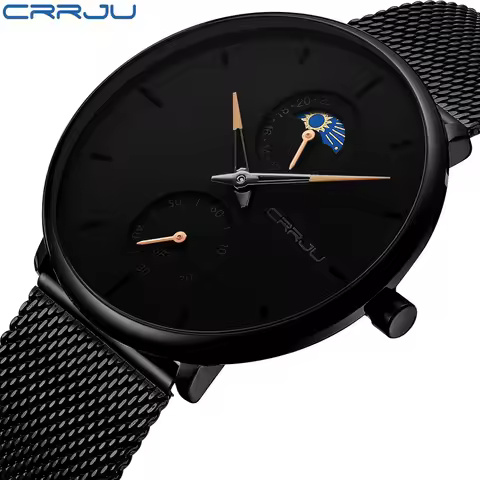 CRRJU New Black Slim Watch Women Men Watch Luxury Elegant Dress Fashion Watches Unisex Ultra Thin Wr