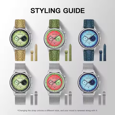 TIME TOKEN Watch Set Chronograph Japan Miyota OS21 Movement Men's Watch Watermelon Dial Waterproof D
