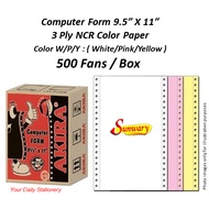 Computer Form Akira 3Ply NCR Color W/P/Y (White/Pink/Yellow) 9.5" x 11" - 3 Ply 500 Fans/Box