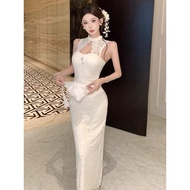 High quality white lace cheongsam | 8712