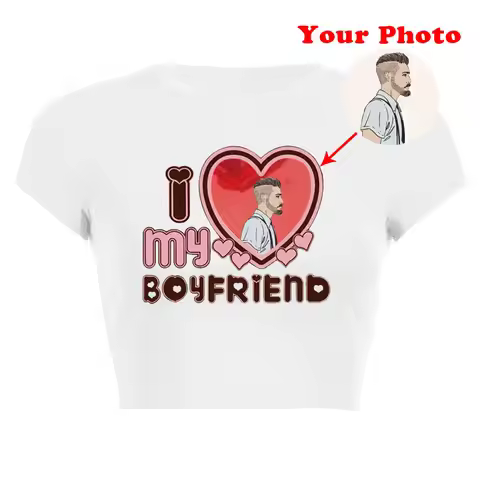 I Love Heart My Boyfriend Baby Uw Eigen Ontwerp Logo/Foto Wit Custom DIY Women Crop Tops Fashion T-S