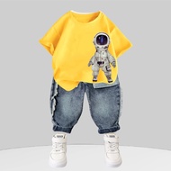Set bộ trẻ em 1-7 tuổi (9-24kg)  áo thun cotton kèm quần jean nhiều màu sắc in hình phi hành gia DT2