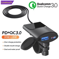 LOVETOUCH Motorcycle Dual USB Charger Handlebar 30W+18W PD+QC3.0 Fast Charging Waterproof 12V Phone 