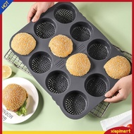{xiapimart}  Homemade Burger Patty Mold Silicone Hamburger Mold 12 Grids Non-stick Silicone Hamburger Bun Pan with Air Hole Design Perfect for Baking in the Kitchen