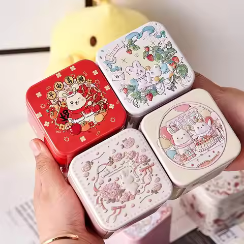 Rabbit Pattern Relief Tin Box Square Tinplate Storage Jars Candy Biscuit Tea Storage Container Gift 