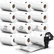12 Rolls 2160 Labels 4.07"x6.4" Die-Cut Large Shipping Paper Labels Replacement for Brother DK 1247,