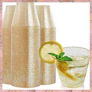 (NVIS) Gold Plastic Cups Clear Plastic Wine Glasses Fancy Disposable Hard Plastic Cups with Gold Gli