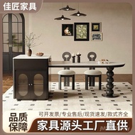 Retractable Dining Table Solid Wood High-End Sense Slate Rectangular Island Table Small Apartment Is