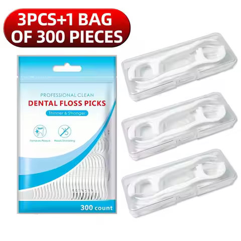 3 compact dental floss dispensers, equipped with 1 bag of 300 dental floss sticks