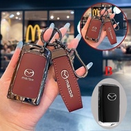 Alloy+Leather Car Key Case Cover Protector Holder Shell For Mazda 3 4 Alexa CX30 CX-4 CX5 CX-5 CX8 C