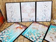 ภาพติดผนัง กรอบรูปขนาดใหญ่  ภาพวาดพร้อมกรอบ  สไตล์กวาง นกยูง(1ชุด3รูป)