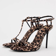 Fullbox Leopard Leather 10cm High Heel Sandals High Heels