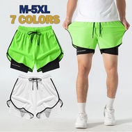 [7 Colors] 2 in 1 Anti-Slip Stretch Sports Shorts for Men Women Swimming Running Fitness Quick Dry S