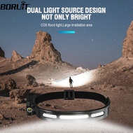 BORUiT LED Headband Light 150LM COB Red Light Smart Sensor Type-C Charging Power Indicator Waterproo