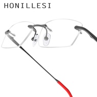 HONILLESI กีฬากลางแจ้งท่านสุภาพบุรุษกรอบแว่นตาไทเทเนียมน้ำหนักเบามากดีไซน์แว่นตาไร้กรอบไร้กรอบแว่นสา