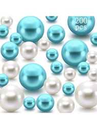 200粒真珠用於花瓶填充,珠子用於花瓶裝飾,用於筆筒的珠子,各種圓形人造珠子,用於家居婚禮桌面裝飾,10/20mm（茫克白色,綠松石）