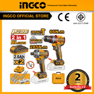 INGCO Combo set สว่านกระแทกไร้สาย 66 Nm และ สว่านไขควงกระแทกไร้สาย 285 Nm CKLI20277