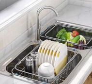 不銹鋼可伸縮廚房鋅盆瀝水碗碟收納架 Stainless Steel Kitchen Sink Adjustable Drain Rack
