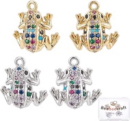 Beebeecraft 4Pcs 2 Colors Frog Charms Colorful Diamond Frog Dangle Charms for DIY Making Necklace Bracelet Earring Key Chain Accessories