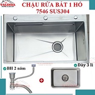 Chậu rửa chén bát 1 hố 7546 Valenza sus 304 dày 3li kèm khay inox, bộ xả to thoát nhanh ngăn mùi, rổ