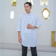KEMEJA Rev Men's Plain White Koko Shirt Muslim Kurta 7/8 Sleeve Koko Shirt